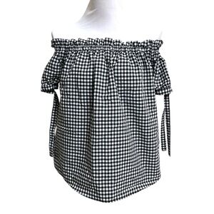 Logg Black and White Checker off Shoulder Ruffled Cap Sleeve Blouse Size 6